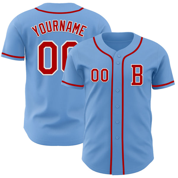 Custom Light Blue Red-White Authentic Baseball Jersey