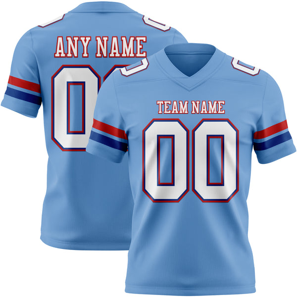 Custom Light Blue White Royal-Red Mesh Authentic Football Jersey