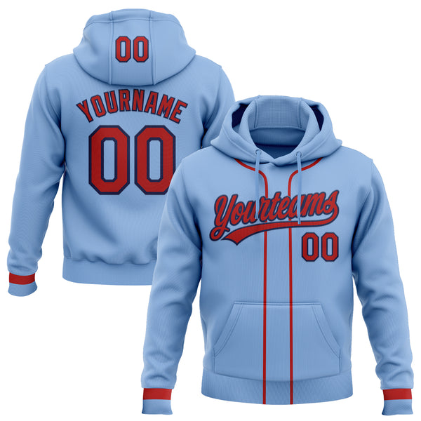 Custom Stitched Light Blue Red-Navy Baseball Pullover Sweatshirt Hoodie
