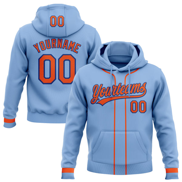 Custom Stitched Light Blue Orange-Royal Baseball Pullover Sweatshirt Hoodie