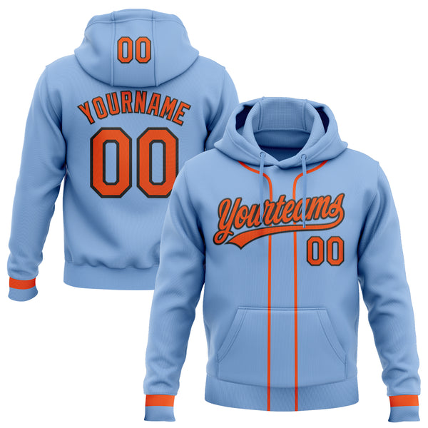 Custom Stitched Light Blue Orange-Black Baseball Pullover Sweatshirt Hoodie