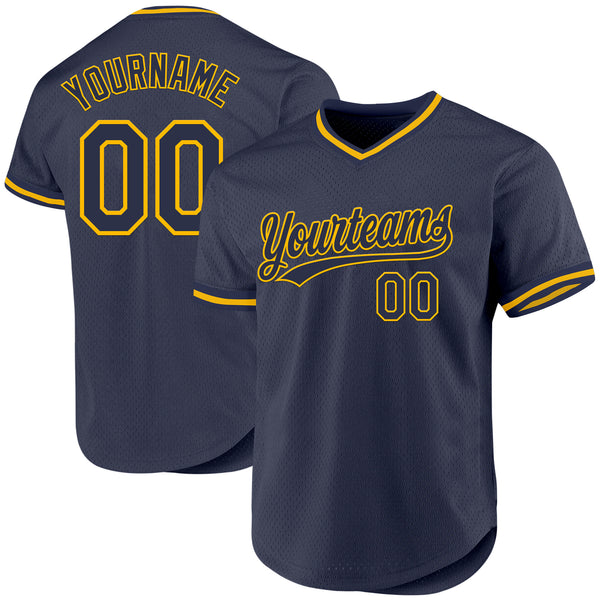 Custom Navy Gold Authentic Throwback Baseball Jersey