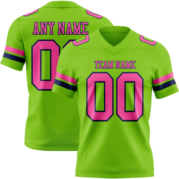 Custom Neon Green Pink-Navy Authentic Football Jersey