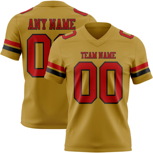 Custom Old Gold Red-Black Mesh Authentic Football Jersey