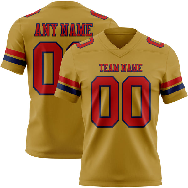 Custom Old Gold Red-Navy Mesh Authentic Football Jersey