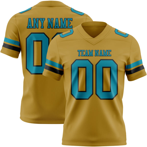 Custom Old Gold Teal-Black Mesh Authentic Football Jersey
