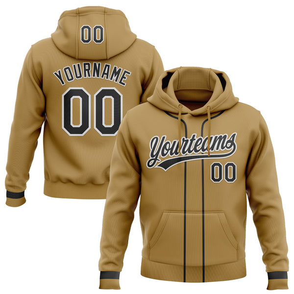 Custom Stitched Old Gold Black-White Baseball Pullover Sweatshirt Hoodie