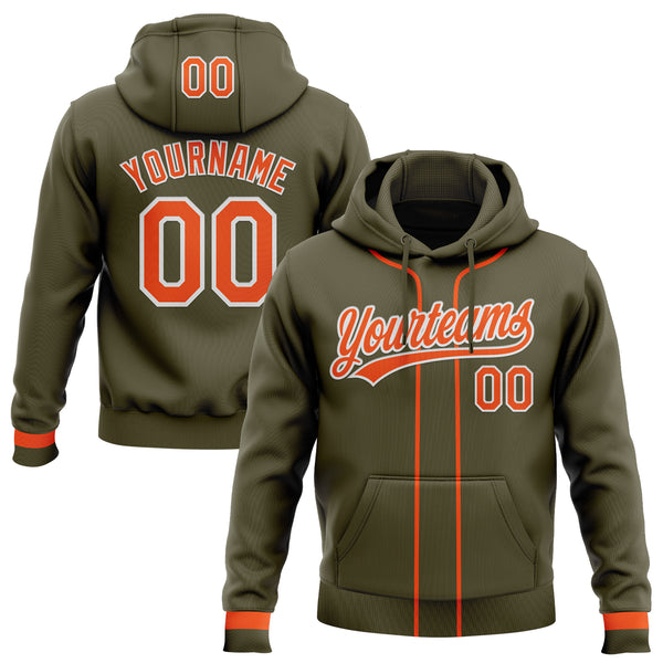 Custom Stitched Olive Orange-White Baseball Pullover Sweatshirt Hoodie