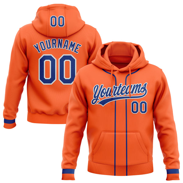 Custom Stitched Orange Royal-White Baseball Pullover Sweatshirt Hoodie