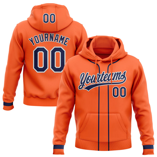 Custom Stitched Orange Navy-White Baseball Pullover Sweatshirt Hoodie