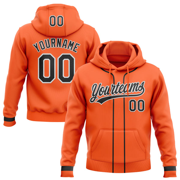 Custom Stitched Orange Black-White Baseball Pullover Sweatshirt Hoodie