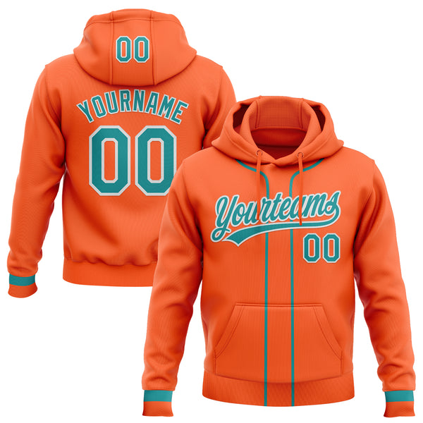 Custom Stitched Orange Teal-White Baseball Pullover Sweatshirt Hoodie
