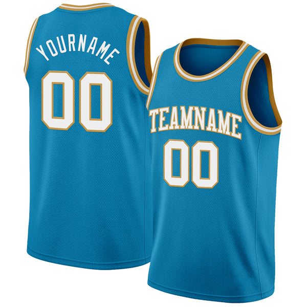 Custom Panther Blue White-Old Gold Authentic Basketball Jersey