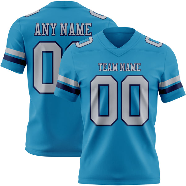 Custom Panther Blue Gray-Navy Mesh Authentic Football Jersey