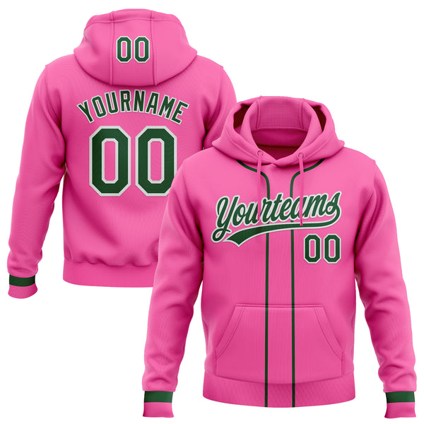 Custom Stitched Pink Green-White Baseball Pullover Sweatshirt Hoodie
