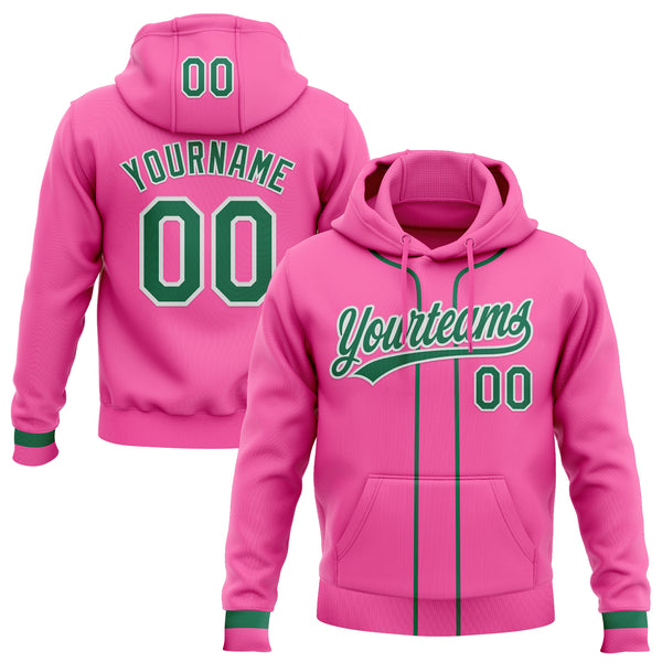 Custom Stitched Pink Kelly Green-White Baseball Pullover Sweatshirt Hoodie