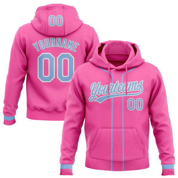 Custom Stitched Pink Light Blue-White Baseball Pullover Sweatshirt Hoodie