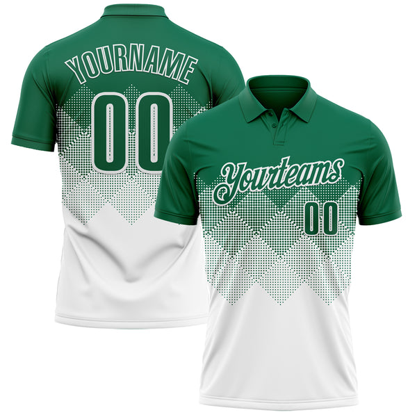 Custom Kelly Green White 3D Gradient Square Shape Performance Polo Shirt