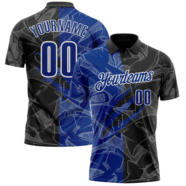 Custom Graffiti Pattern Royal Black-White 3D Scratch Performance Polo Shirt