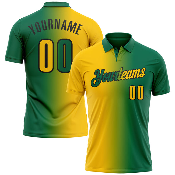 Custom Kelly Green Yellow-Black 3D Gradient Fashion Performance Polo Shirt