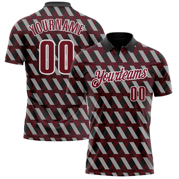 Custom Black Crimson-White 3D Pattern Design Burgundy And White Ribbon Head And Neck Cancer Cancer Awareness Performance Polo Shirt