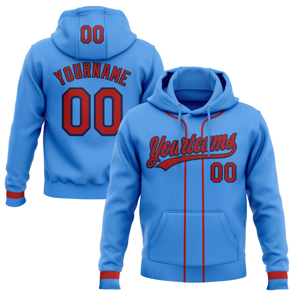 Custom Stitched Powder Blue Red-Navy Baseball Pullover Sweatshirt Hoodie