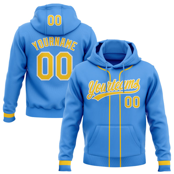 Custom Stitched Powder Blue Yellow-White Baseball Pullover Sweatshirt Hoodie