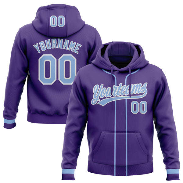 Custom Stitched Purple Light Blue-White Baseball Pullover Sweatshirt Hoodie