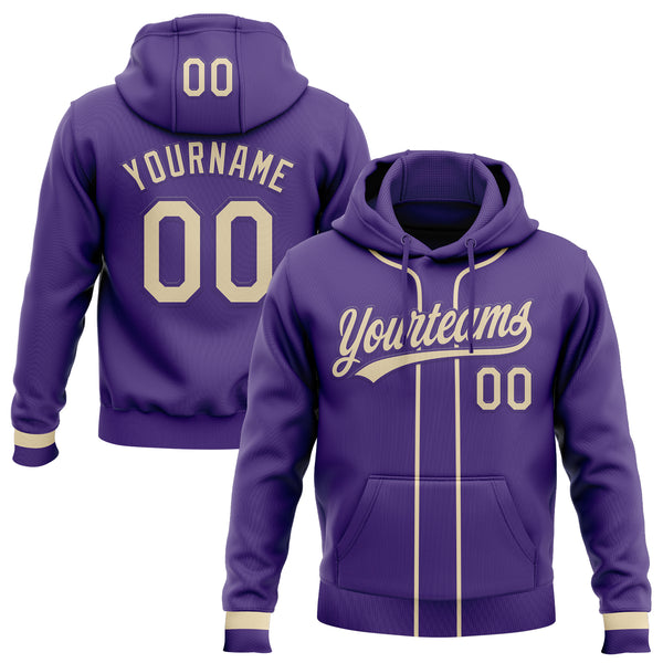 Custom Stitched Purple Cream Baseball Pullover Sweatshirt Hoodie