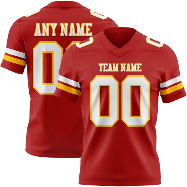 Custom Red White-Gold Authentic Football Jersey