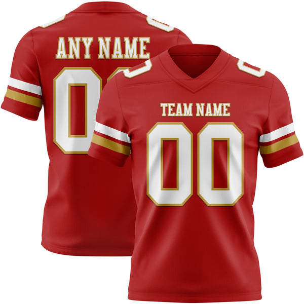 Custom Red White-Old Gold Authentic Football Jersey