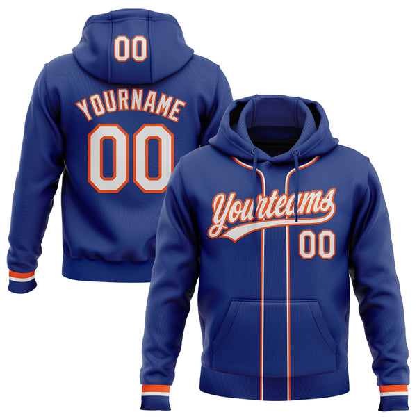 Custom Stitched Royal White-Orange Baseball Pullover Sweatshirt Hoodie