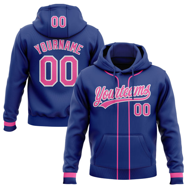 Custom Stitched Royal Pink-White Baseball Pullover Sweatshirt Hoodie