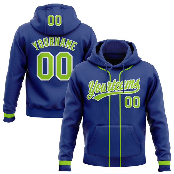 Custom Stitched Royal Neon Green-White Baseball Pullover Sweatshirt Hoodie