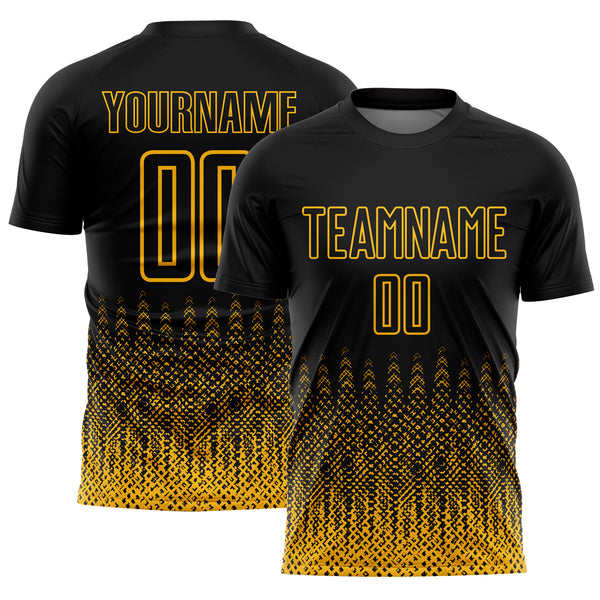 Custom Black Gold Geometric Shape Sublimation Soccer Uniform Jersey