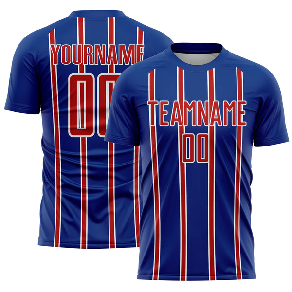 Custom Royal Red-White Stripe Line Sublimation Soccer Uniform Jersey