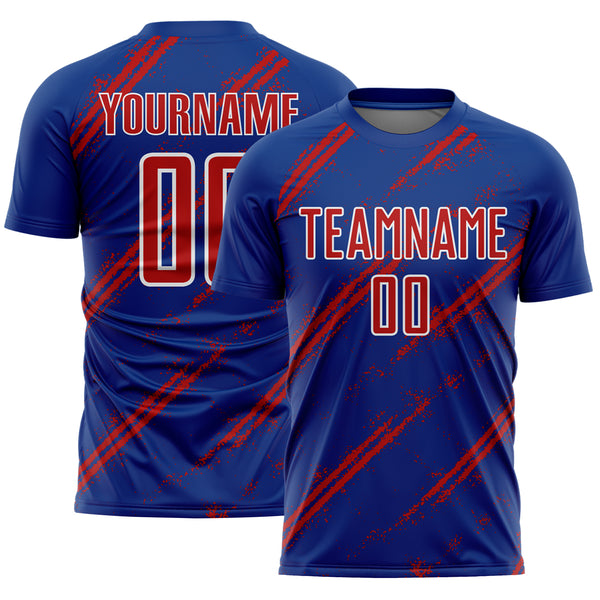 Custom Royal Red-White Abstract Fragment Art Splash Sublimation Soccer Uniform Jersey