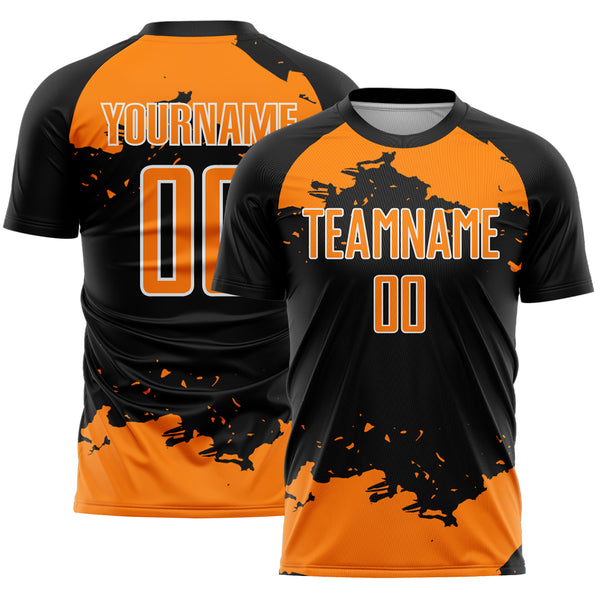 Custom Black Bay Orange-White Abstract Fragment Art Sublimation Soccer Uniform Jersey