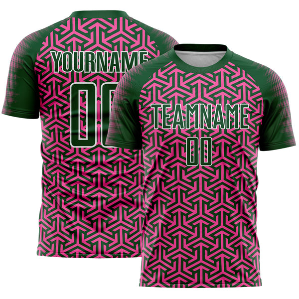 Custom Green Pink-White Geometric Arrow Sublimation Soccer Uniform Jersey