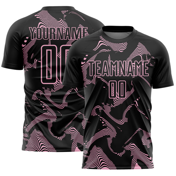 Custom Black Light Pink Curve Lines Sports Sublimation Soccer Uniform Jersey
