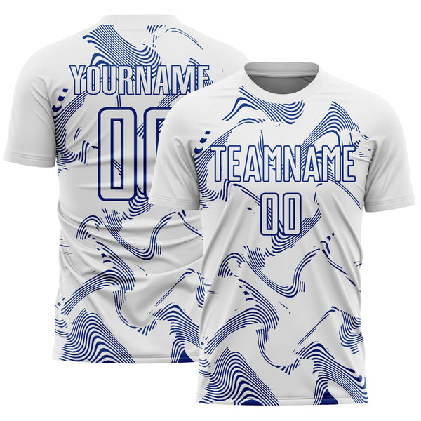 Custom White Royal Curve Lines Sports Sublimation Soccer Uniform Jersey