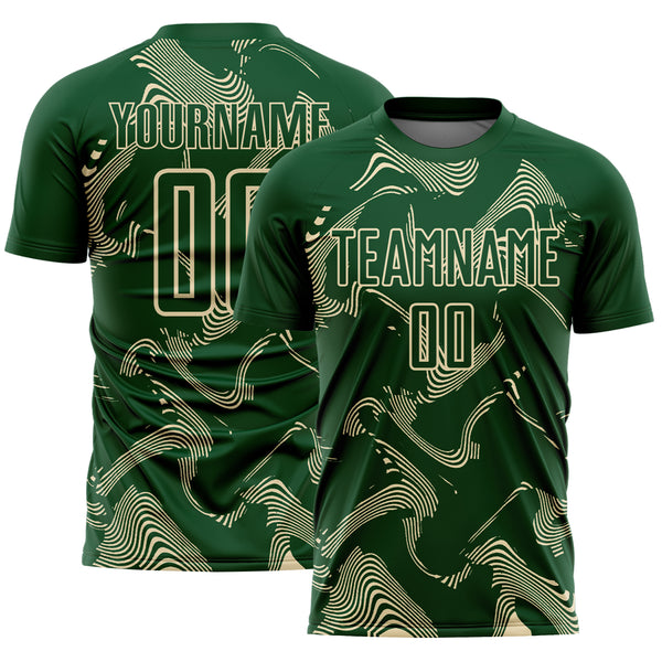 Custom Green Cream Curve Lines Sports Sublimation Soccer Uniform Jersey