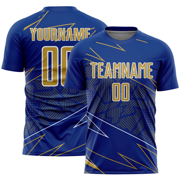 Custom Royal Old Gold-White Lines Sports Sublimation Soccer Uniform Jersey