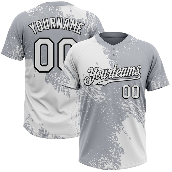 Custom White Gray-Black 3D Pattern Abstract Brush Stroke Two-Button Unisex Softball Jersey