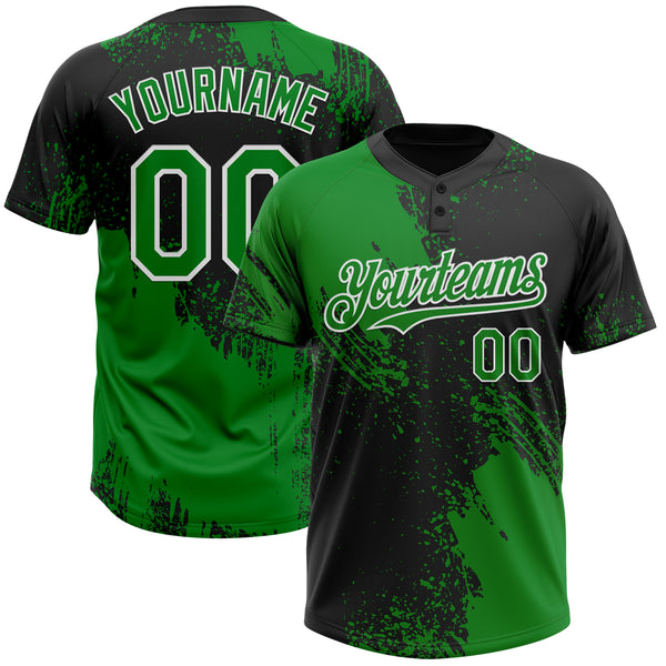 Custom Black Grass Green-White 3D Pattern Abstract Brush Stroke Two-Button Unisex Softball Jersey