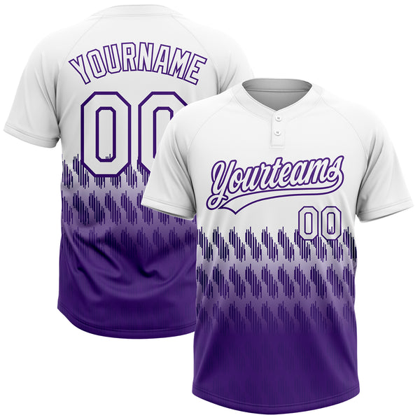 Custom White Purple 3D Pattern Lines Two-Button Unisex Softball Jersey