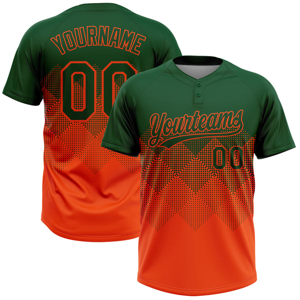 Custom Green Orange 3D Gradient Square Shape Two-Button Unisex Softball Jersey