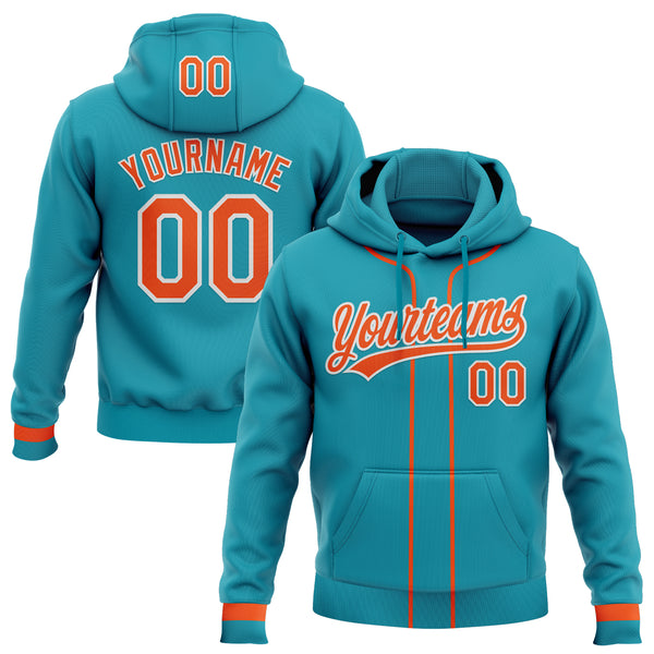 Custom Stitched Teal Orange-White Baseball Pullover Sweatshirt Hoodie