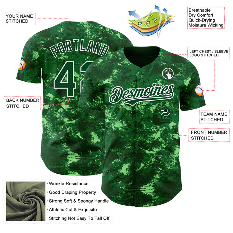 Custom Tie Dye Green-White 3D Authentic Baseball Jersey