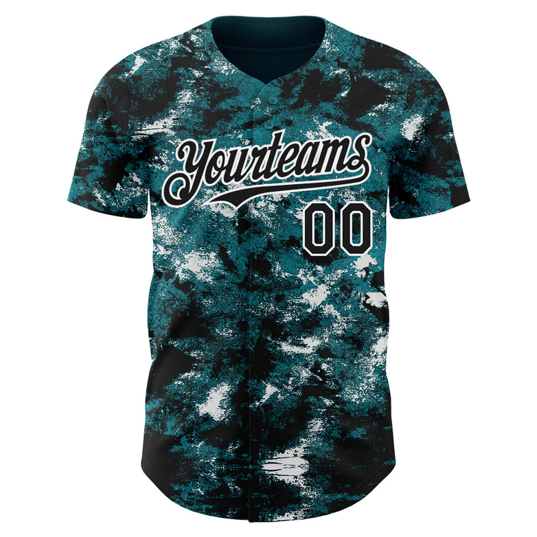 Custom Tie Dye Black-White 3D Authentic Baseball Jersey